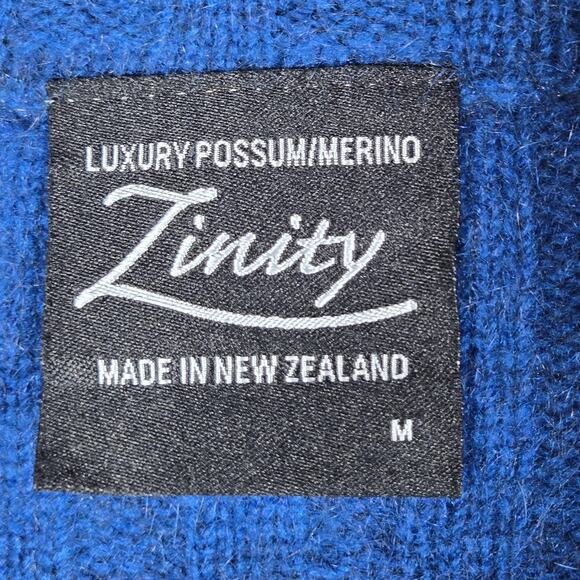 Zinity Sweater Womens Medium Blue Full Zip Cable Knit Possum Merino Made in NZ - Picture 5 of 11